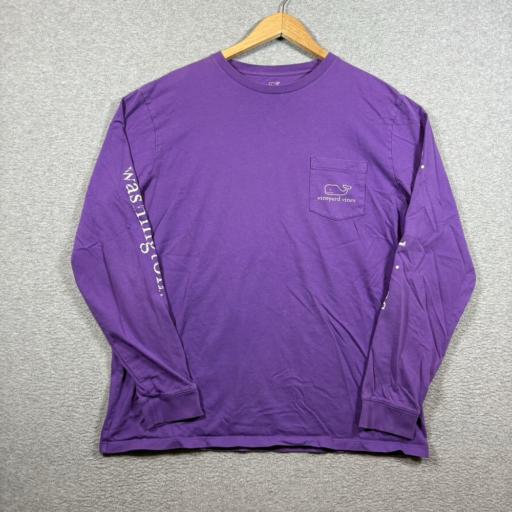 Vineyard Vines Washington Long Sleeve Pocket T Shirt Mens L Purple Whale Graphic